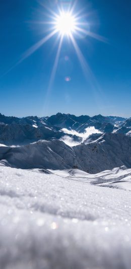 [2436x1125]冬季 郊外 雪景 太阳 苹果手机壁纸图片
