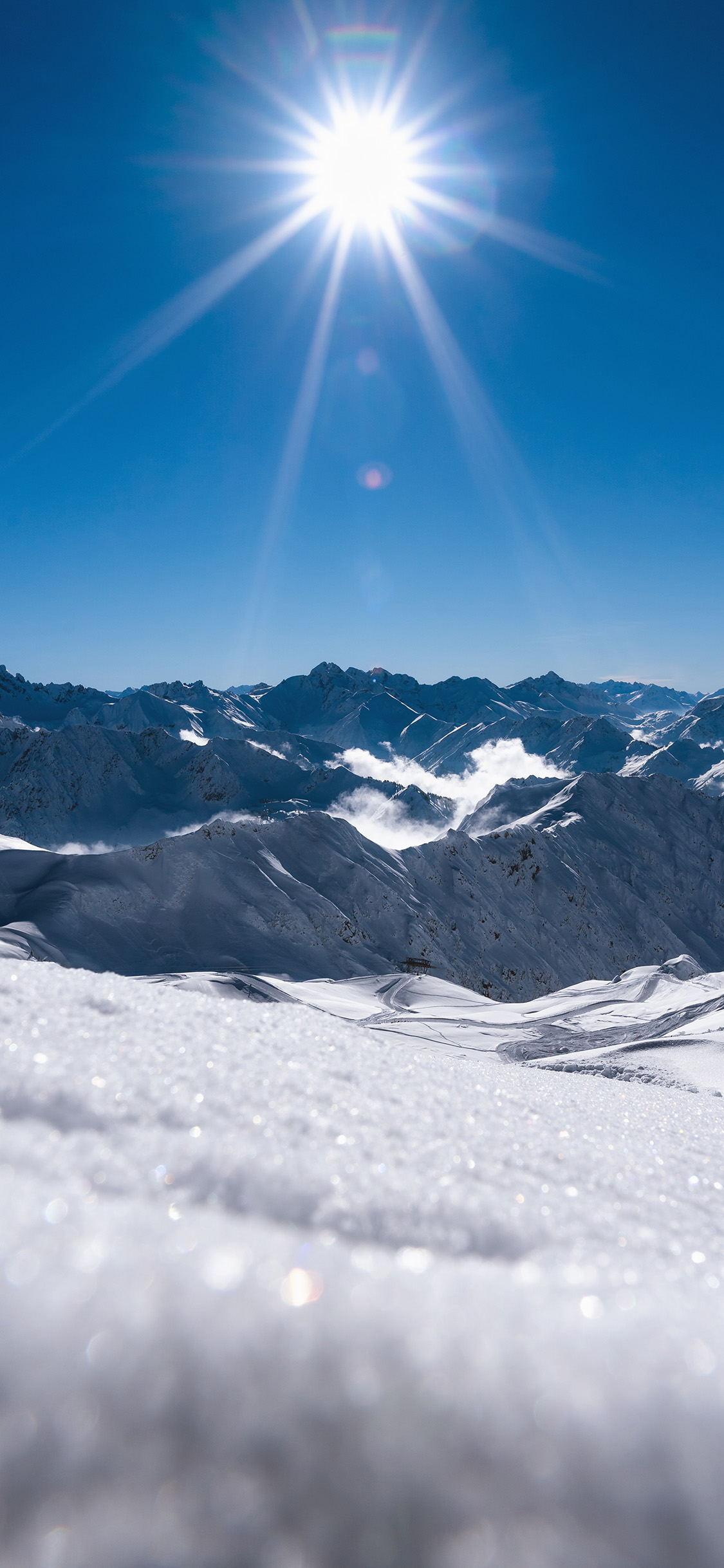 [2436×1125]冬季 郊外 雪景 太阳 苹果手机壁纸图片