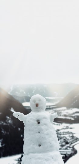[2436x1125]冬季 雪地 美景 雪人 苹果手机壁纸图片