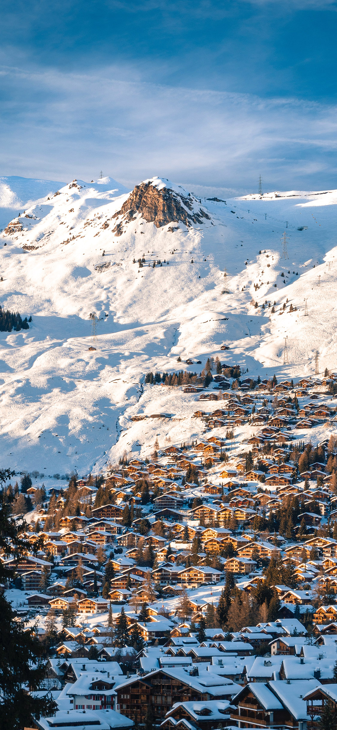 [2436×1125]冬季 雪地 雪景 房屋 密集 苹果手机壁纸图片