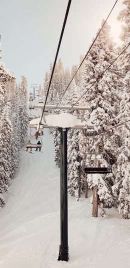 [2436x1125]冬季 雪景 缆车 唯美 苹果手机壁纸图片