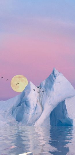 [2436x1125]冰川 倒影 水面 太阳 苹果手机壁纸图片