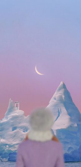 [2436x1125]冰川 背影 月亮 月牙 苹果手机壁纸图片