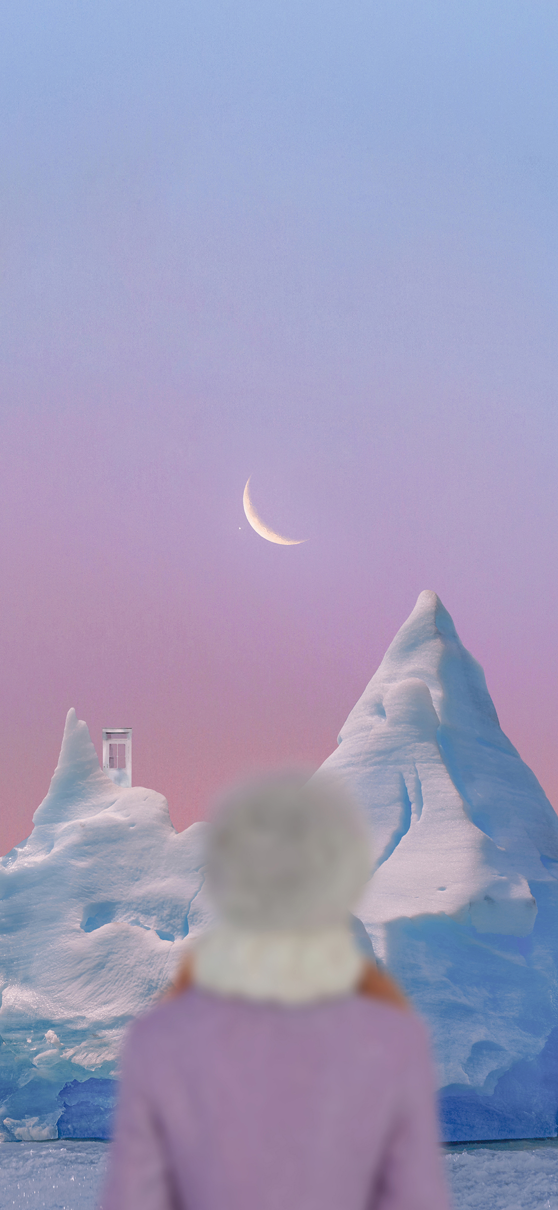 [2436×1125]冰川 背影 月亮 月牙 苹果手机壁纸图片