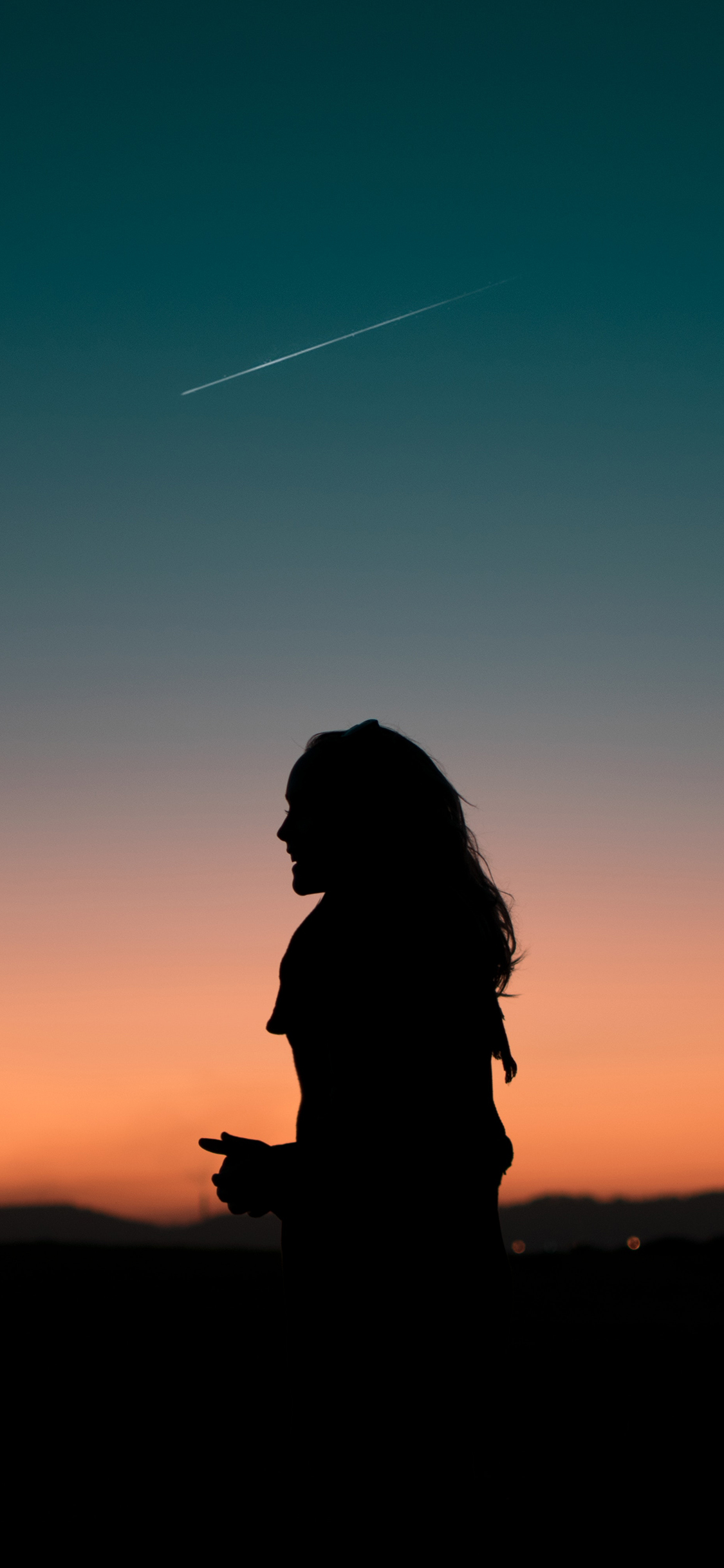 [2436×1125]剪影 夕阳 黄昏 女 苹果手机壁纸图片