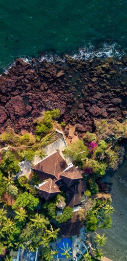 [2436x1125]半岛 三面环海 俯拍 景观 旅游 度假 苹果手机壁纸图片