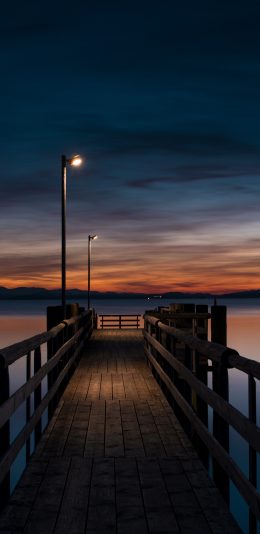 [2436x1125]唯美 夜景 湖泊 木桥 宁静 苹果手机壁纸图片