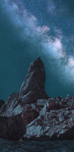 [2436x1125]唯美 星空 夜景 岩石 苹果手机壁纸图片