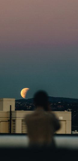 [2436x1125]唯美场景 月亮 人物 背影 苹果手机壁纸图片
