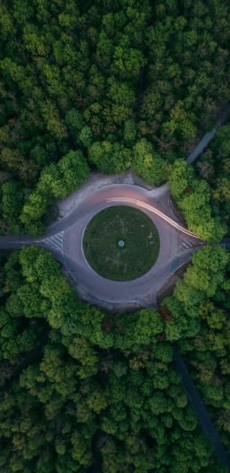 [2436x1125]圆盘 公路 树林 俯拍 苹果手机壁纸图片