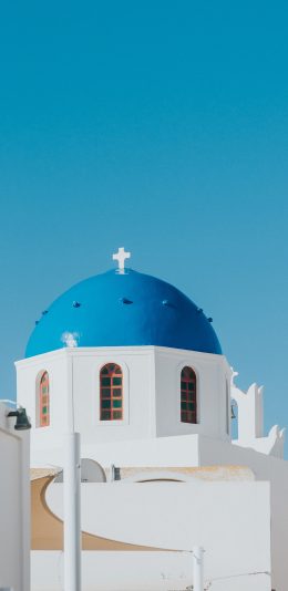 [2436x1125]圣托里尼岛 蔚蓝 蓝天 景观 旅游 苹果手机壁纸图片