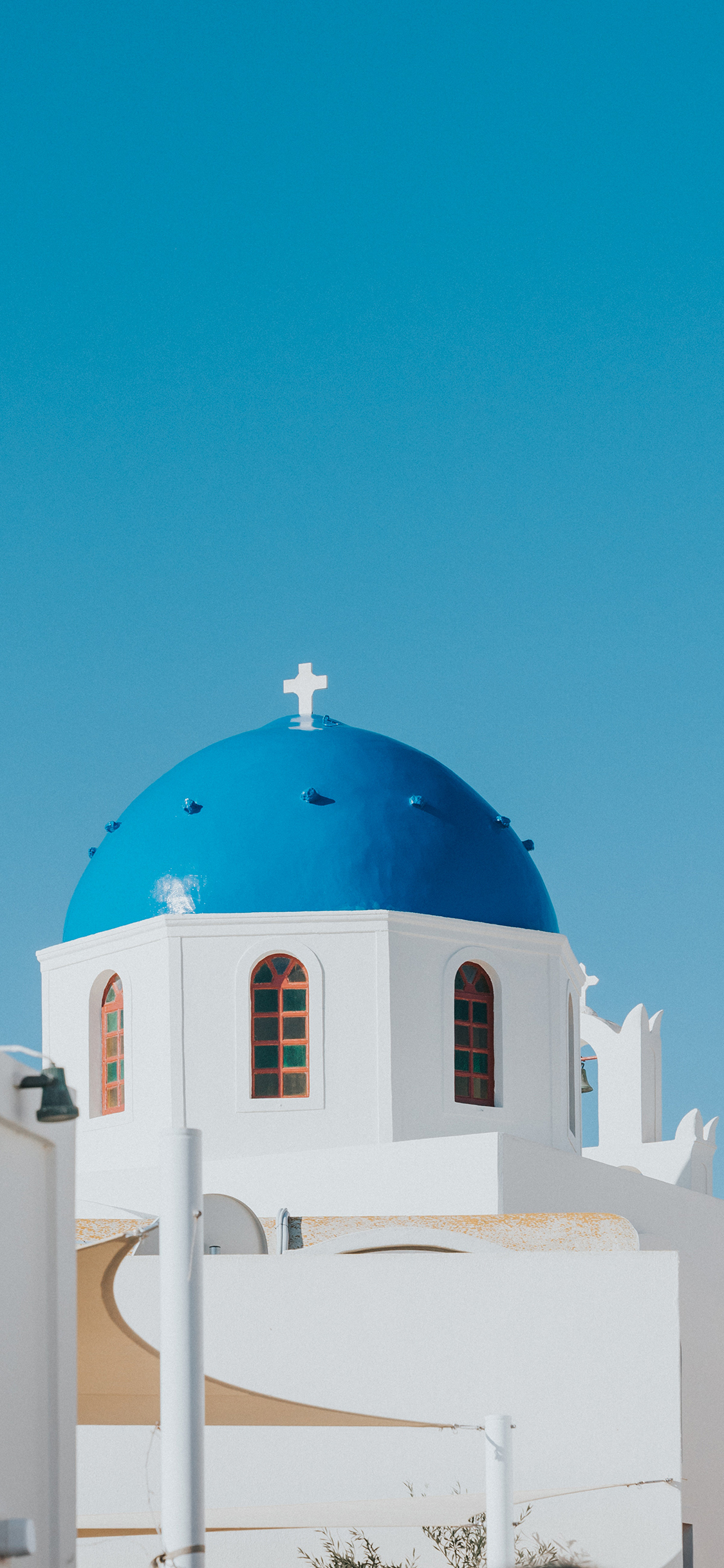 [2436×1125]圣托里尼岛 蔚蓝 蓝天 景观 旅游 苹果手机壁纸图片