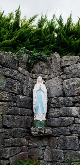 [2436x1125]圣母像 摆摄 信仰 绿植 苹果手机壁纸图片