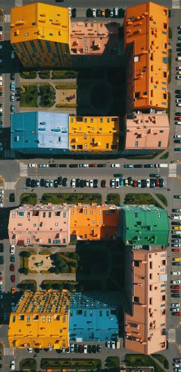 [2436x1125]城市 住宅 房屋 色彩 车辆 航拍 苹果手机壁纸图片