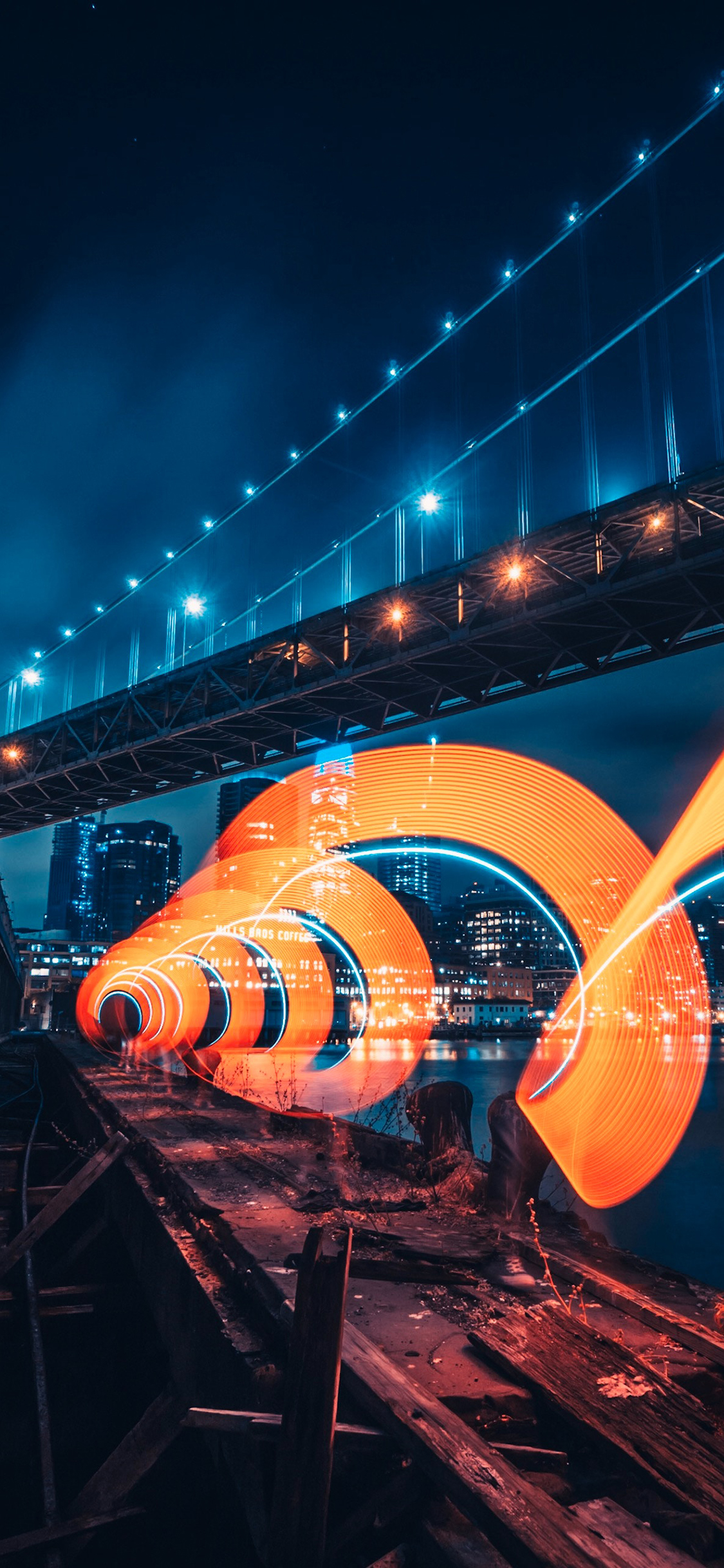 [2436×1125]城市 夜晚 轨道 灯光 苹果手机壁纸图片