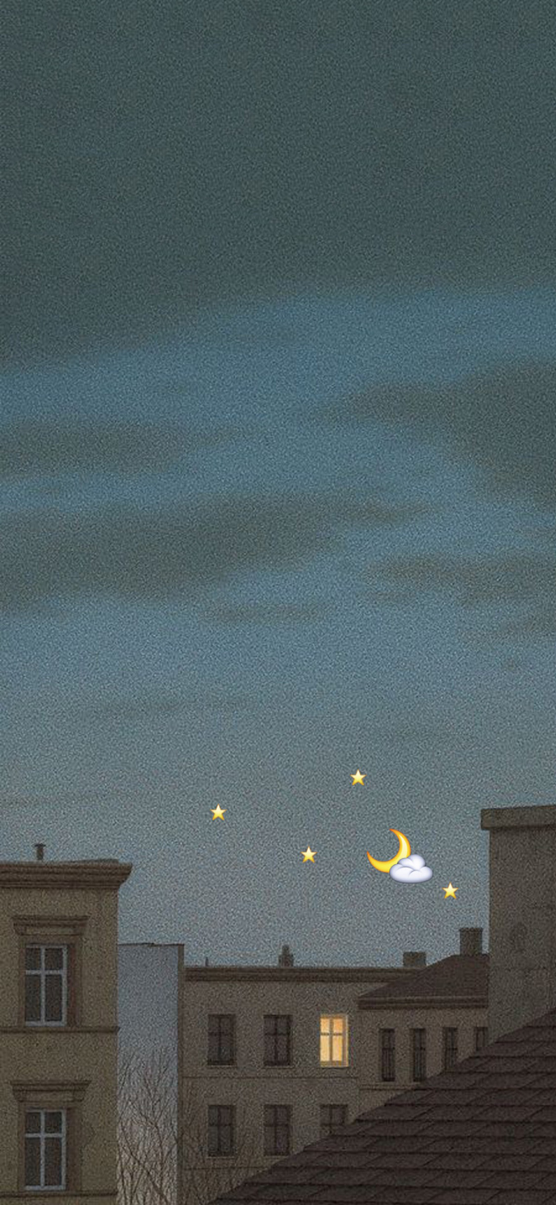 [2436×1125]城市 夜景 卡通 星星 月亮 苹果手机壁纸图片