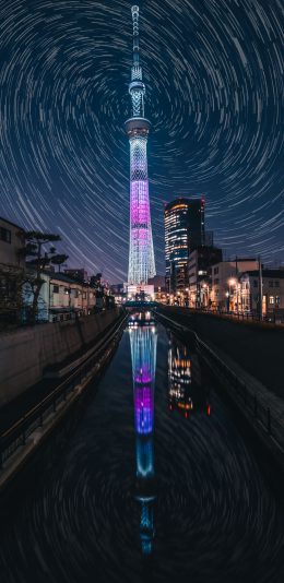 [2436x1125]城市 夜景 建筑 天空 光圈 苹果手机壁纸图片