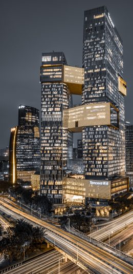 [2436x1125]城市 夜景 建筑 腾讯大厦 灯光 苹果手机壁纸图片