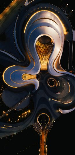 [2436x1125]城市 夜景 建筑 设计 弧度 苹果手机壁纸图片