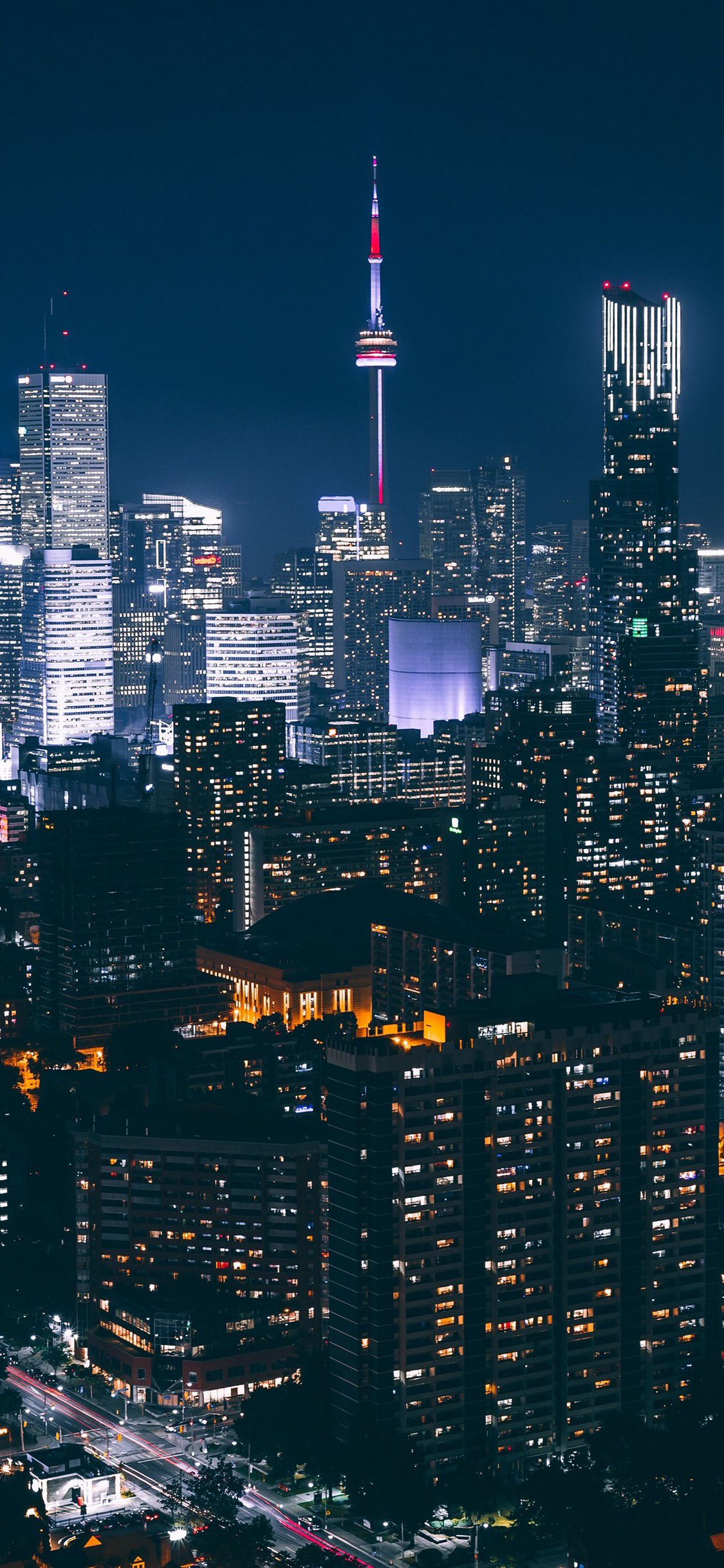 [2436×1125]城市 夜景 灯光 繁华 都市 苹果手机壁纸图片