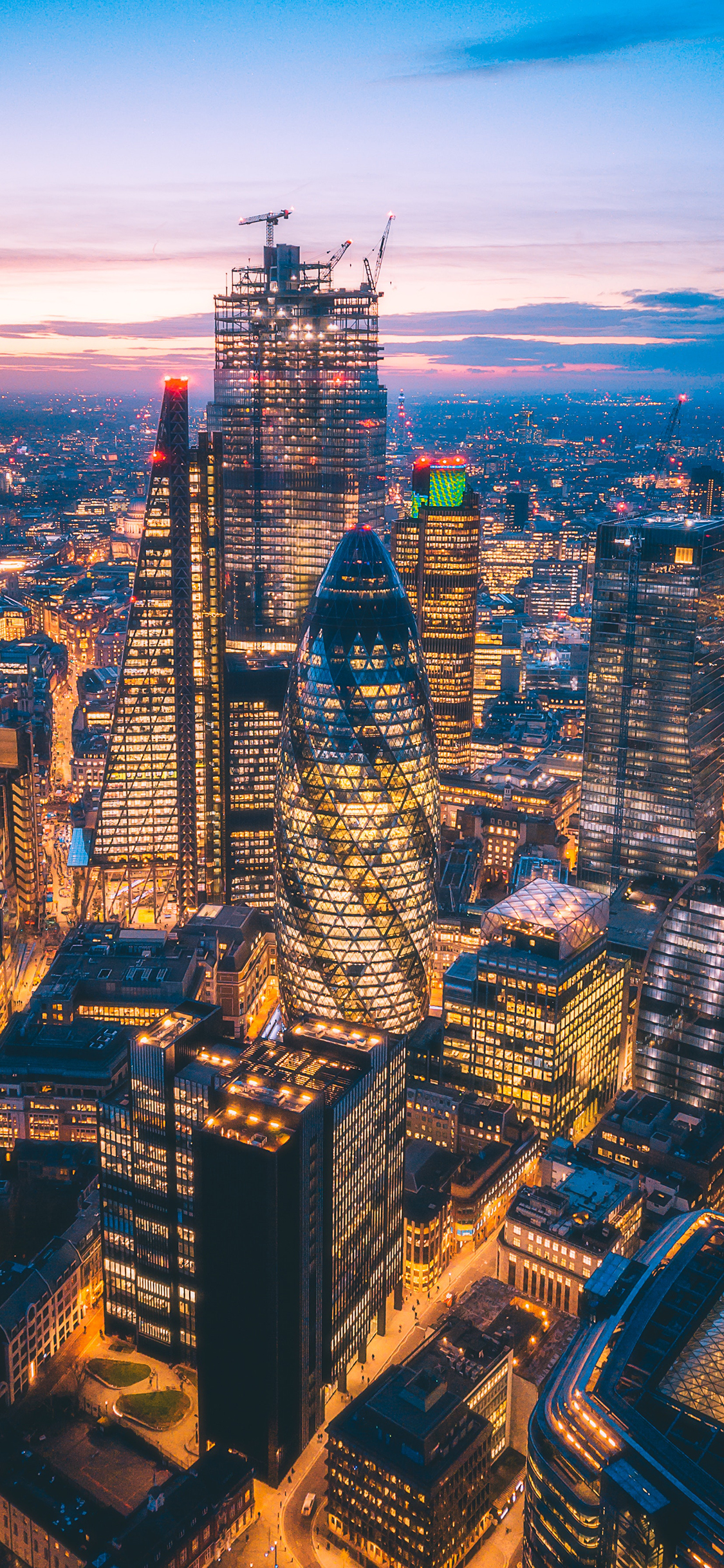 [2436×1125]城市 夜景 灯光 高楼大厦 苹果手机壁纸图片