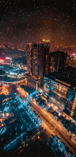 [2436x1125]城市 夜景 繁华 都市 建筑 苹果手机壁纸图片