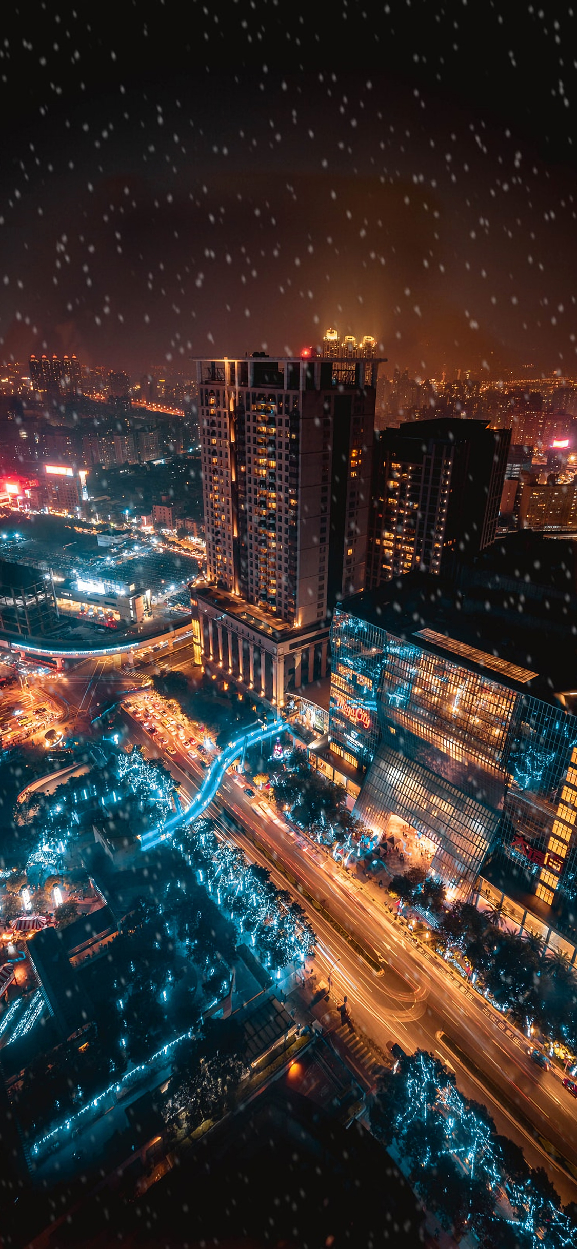 [2436×1125]城市 夜景 繁华 都市 建筑 苹果手机壁纸图片