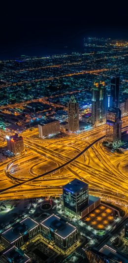 [2436x1125]城市 夜景 都市 繁华 道路 灯光 苹果手机壁纸图片
