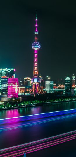 [2436x1125]城市 建筑 上海 东方明珠 夜景 苹果手机壁纸图片