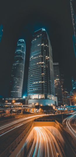[2436x1125]城市 建筑 夜晚 马路 交通 苹果手机壁纸图片