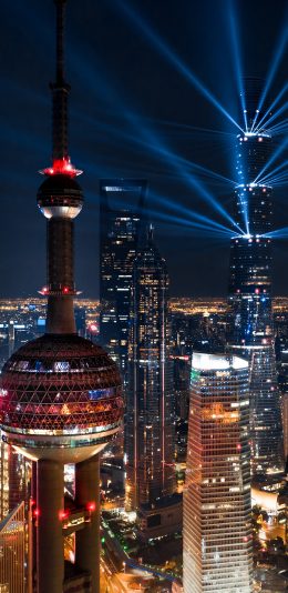 [2436x1125]城市 建筑 夜景 上海 东方明珠 苹果手机壁纸图片