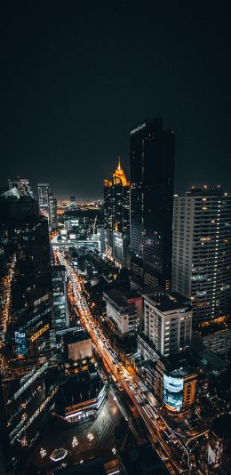 [2436x1125]城市 建筑 夜景 车水马龙 车辆 都市 苹果手机壁纸图片