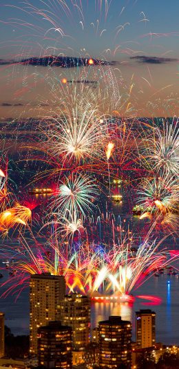 [2436x1125]城市 建筑 烟花 庆祝 夜景 苹果手机壁纸图片