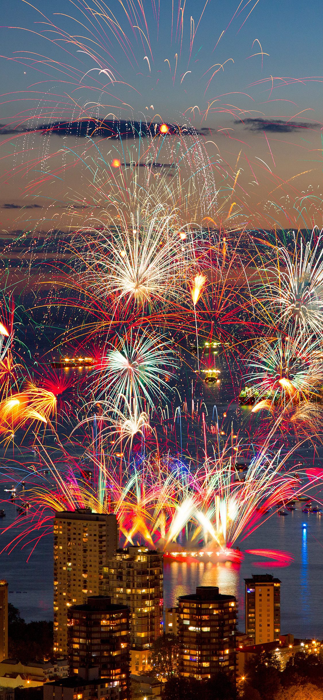 [2436×1125]城市 建筑 烟花 庆祝 夜景 苹果手机壁纸图片