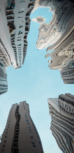 [2436x1125]城市 建筑 高楼 扭曲 苹果手机壁纸图片