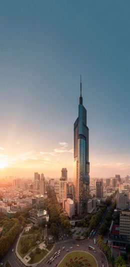 [2436x1125]城市 建筑 高楼大厦 道路 都市 繁华 苹果手机壁纸图片