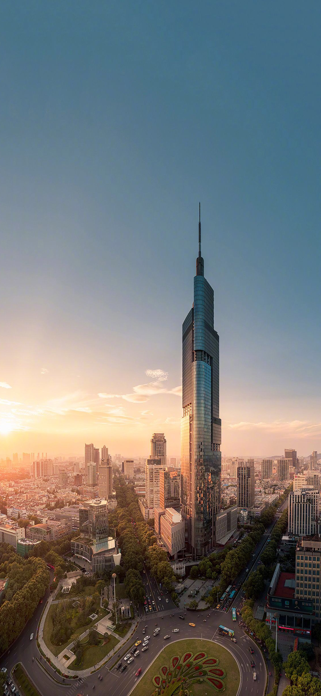 [2436×1125]城市 建筑 高楼大厦 道路 都市 繁华 苹果手机壁纸图片