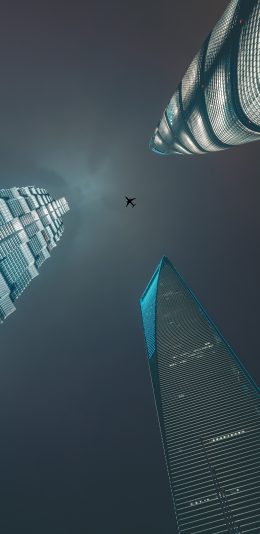 [2436x1125]城市 建筑 高楼大厦 飞机 苹果手机壁纸图片