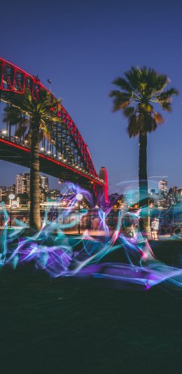 [2436x1125]城市 桥 夜景 灯光特效 苹果手机壁纸图片