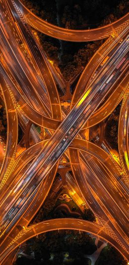 [2436x1125]城市 立交桥 交通 灯光 苹果手机壁纸图片