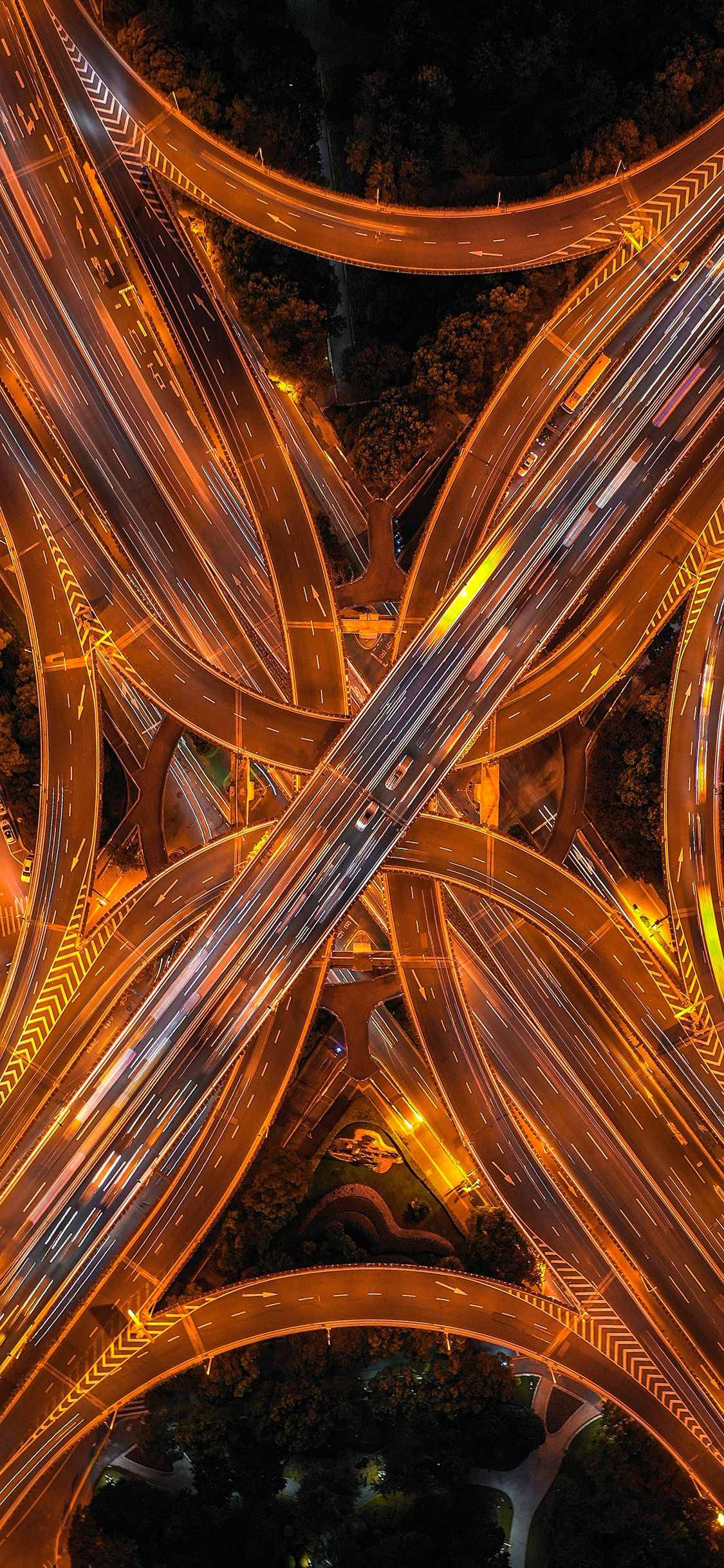 [2436×1125]城市 立交桥 交通 灯光 苹果手机壁纸图片