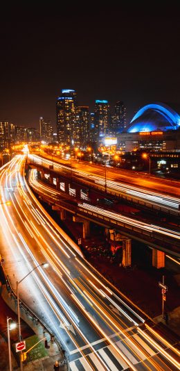 [2436x1125]城市 立交桥 夜景 灯光 苹果手机壁纸图片