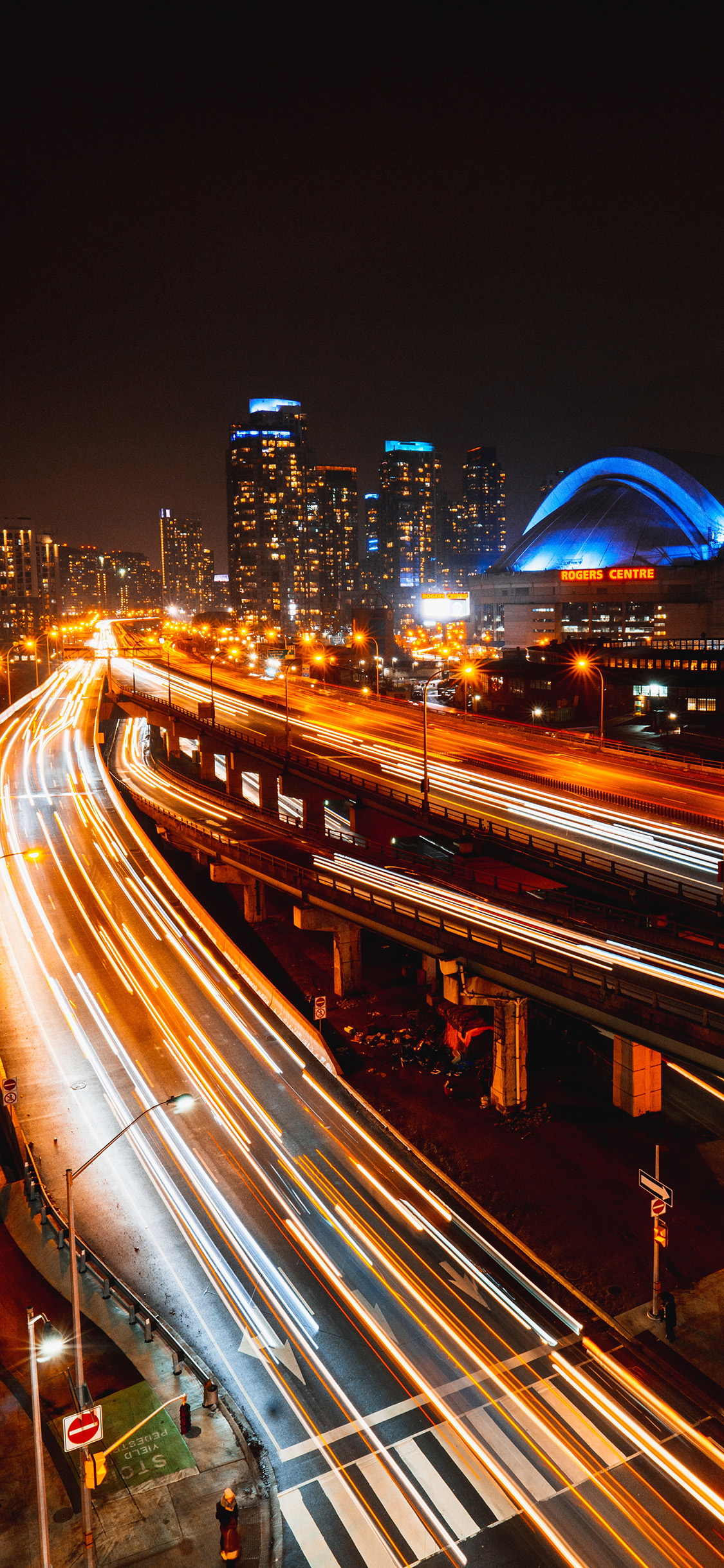 [2436×1125]城市 立交桥 夜景 灯光 苹果手机壁纸图片