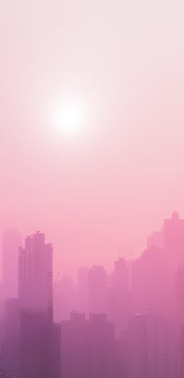 [2436x1125]城市 粉色 渐变 朦胧 光 苹果手机壁纸图片