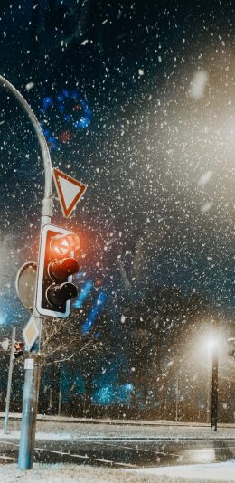 [2436x1125]城市 街景 路灯 暴雪 下雪 苹果手机壁纸图片