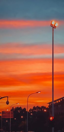 [2436x1125]城市 路灯 晚霞 火烧云 唯美 苹果手机壁纸图片