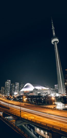 [2436x1125]城市 车道 灯光 夜景 苹果手机壁纸图片