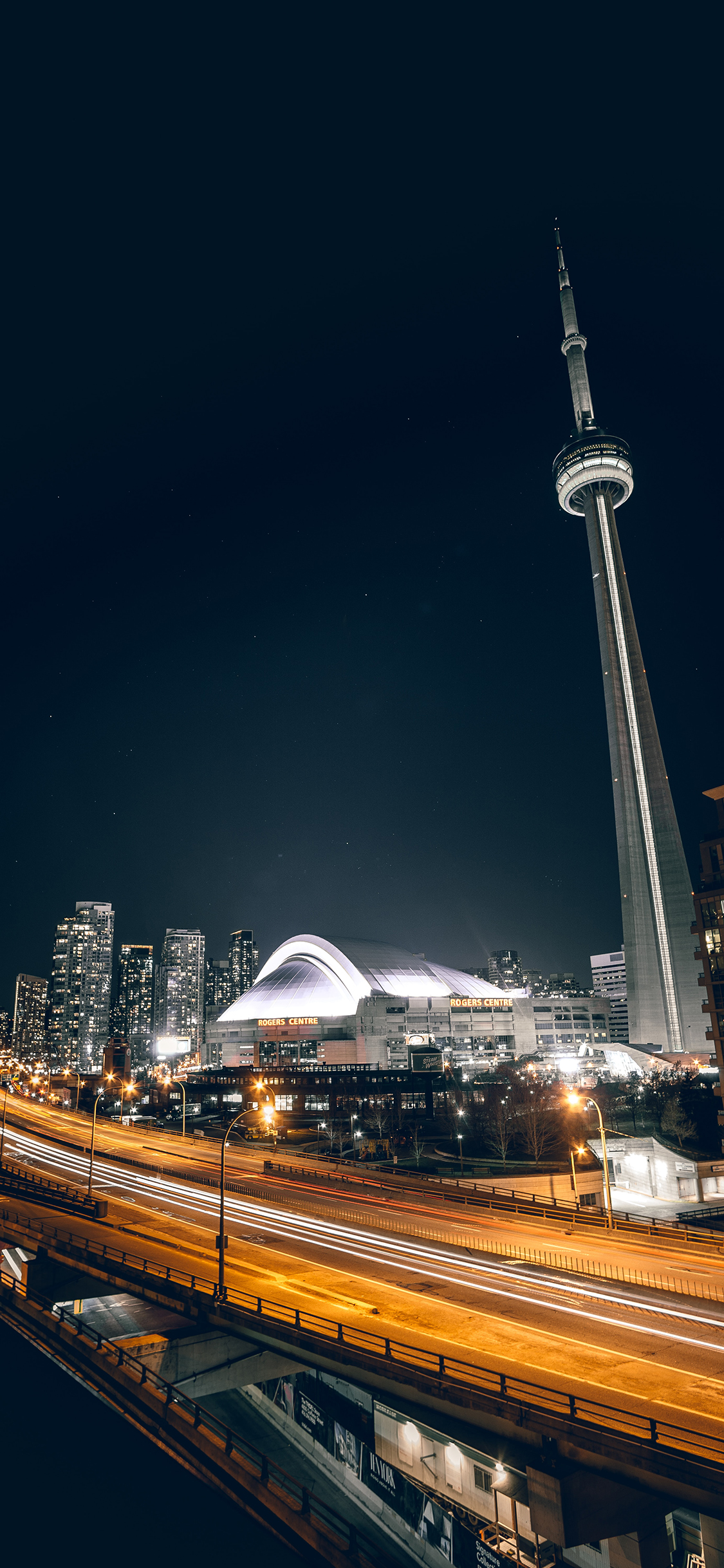 [2436×1125]城市 车道 灯光 夜景 苹果手机壁纸图片