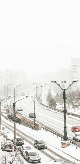 [2436x1125]城市 道路 雪景 覆盖 苹果手机壁纸图片