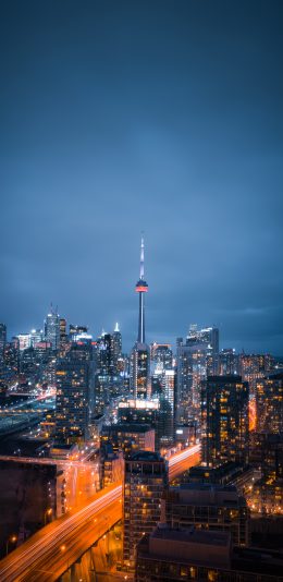 [2436x1125]城市 都市 夜景 信号塔 苹果手机壁纸图片